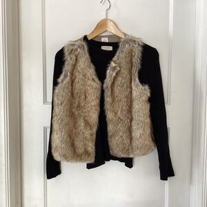 Girl’s Clothes Size XL 14-16 Lot Of 2 Faux Fur Vest Black Ribbed Top Winter